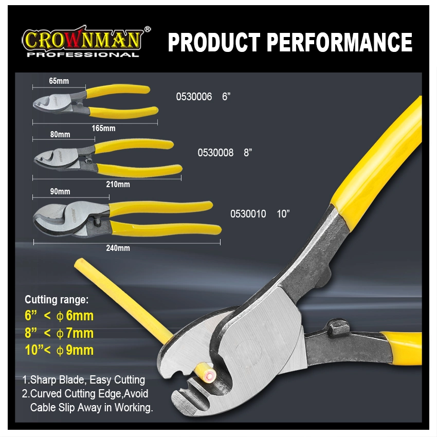 Crownman Carbon Steel Cable Cutter, 6"/8"/10" Cable Cutter, Yellow Cable Cutter